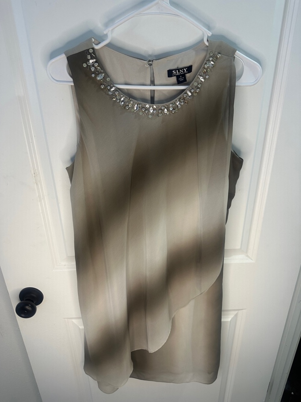 SLNY Taupe Ombré Beaded Chiffon Dress | Size 8 | Elegant Special Occasion Dress